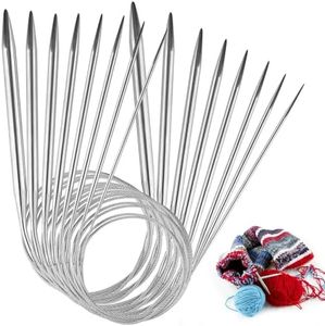 Dulooca 8pcs Circular Knitting Needles, Stainless Steel Knitting Needles Set, Crochet Knitting Kit in 8 Sizes for Weaving Project (2mm, 3mm, 4mm, 4.5mm, 5mm, 6mm, 7mm, 8mm)