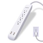 Philips 4 Outlet Power Strip Surge Protector with 2 USB Ports, 4 Ft Power Cord, Designer Braided Extension Cord, Flat Plug Extension Cord, 720 Joules, White, SPC6244WC/37