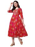 MIRCHI FASHION SOURBH Women's Cotton Sequins Embroidery Work Foil Printed A-Line Kurti Only (K9118-Pink, Orange-L)