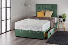 Home Furnishings UK Aqua Marine Green Plush Divan Bed Set with Firm Orthopedic Sprung Mattress and Matching Diamante Headboard (2 Drawers) (4FT Small Double)