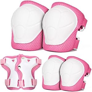 VICTGOAL Kids Knee Pads and Elbow Pads with Wrist Guards Set Protective Gear Set for Boys Girls 3-8 Years Child Toddler 3 in 1 for Skateboard Cycling Bike Scooter Roller Skates (Pink, S(3-8 Years))