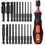 Ball End Hex Head Allen Wrench Drill Bit Set with Quick Release Bit Driver, LATTOOK 20PCS Metric & SAE Ball End Hex Bit Set with Quick Change Screwdriver Handle, Magnetic S2 Steel, 2.5'' Long