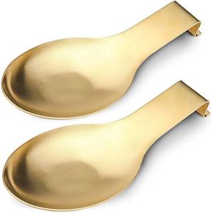 Stainless Steel Spoon Rest,Spatula Ladle Holder, Stainless Steel Utensil Spoon Rest Holder, Brushed Finish, Dishwasher Safe 3.8 x 9.4 Inch (Gold color2PCS)