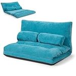 COSTWAY Double Folding Sofa Bed, 6-Position Adjustable Lounger Sleeper Seat Chair with 2 Pillows, Home Office Convertible Floor Lazy Sofa Bed for Living Room Bedroom (Blue)