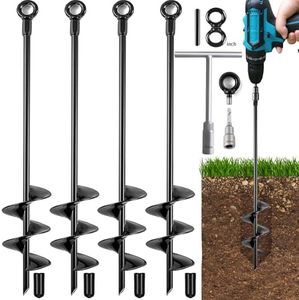 Fabulas Ground Anchors Heavy Duty, Swing Set Anchor Kit 18 Inch 4 Pack Screw in Earth Anchors Trampoline Stakes High Wind Metal Auger Anchor for Shed Tent Carports Securing Animals Camping Mobile Home