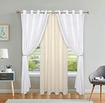 LINENWALAS Cotton Linen Solid Sheer Curtain Set with Eyelet Rings Non Blackout Long Door Curtain - Set of 3 (White-Natural Linen-White) 4.5ft x10ft