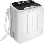 COSTWAY Portable Washing Machine, 2 in 1 Twin Tub 13Lbs Capacity Washer(8Lbs) and Spinner(5Lbs) with Control Knobs, Timer Function, Drain Pump, Compact Laundry washer for Home Apartment RV (Black & White)
