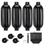 Affordura Boat Fender 4 Pack Boat Bumpers Fenders with 4 Ropes, Boat Bumpers for Pontoon Boat Fenders Inflatable (Black, 10 inch)