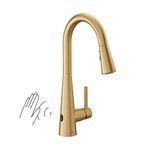 Moen 7864EWBG Sleek Motionsense Wave Sensor Touchless One Handle High Arc Pulldown Modern Kitchen Faucet Featuring Power Clean, Brushed Gold