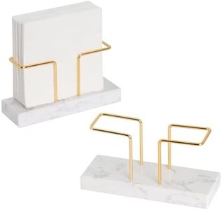 2 Pack Cocktail Napkin_Holder for Table, Natural Marble Napkins Holder with Metal Wire,Modern Freestanding Tissue Paper Dispenser for Dining Table Bar Kitchen Countertop Decor(5.3 x 5.3 inches)