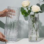 QEEYON Glass Vase Handmade Clear Glass Cylinder Posy 30cm Tall Crystal Flower Vase for Flowers Floral Arrangement for Centerpieces Living Room, Kitchen, Office, Wedding (30 x 10cm)