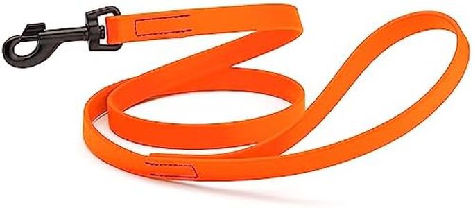 Dogline Biothane Waterproof Dog Leash Strong Coated Nylon Webbing with Black Hardware Odor-Proof Easy to Clean High Performance for Small or Large Dogs Made in USA 4 or 6 ft Lead, Hunter Orange