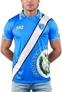 Men's Guatemala Soccer Jersey Shirt with Stylish Collar and Ribbed Sleeves - White, Black & Sky Blue (US, Alpha, Small, Regular, Regular, Sky Blue)