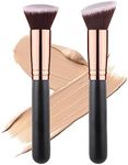 Fancylovesotio 2 Pieces Kabuki Foundation Brush Flat Top Professional Face & Body Makeup Brush For Liquid, Cream, Powder, Blending, Buffing