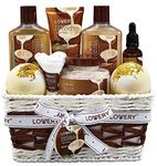 Bath and Body Gift Basket For Women – 9 Piece Set of Vanilla Coconut Home Spa Set, Includes Fragrant Lotions, Extra Large Bath Bombs, Coconut Oil, Luxurious Bath Towel and More