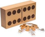 Yellow Mountain Imports Mexican Train Complete Set with Double 12 Dominoes (Pips/Dots), Wooden Hub, Die Cast Train Markers, and Scorepad