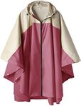 SaphiRose Waterproof Rain Poncho Coat Colorblock(Rose Red and Creamy-White)