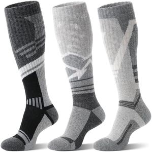 Merino Wool Ski Socks for Mens Womens Winter Thermal Warm Thick Snowboarding Skiing Knee High Socks for Cold Weather 3 Pairs Gifts Stocking Stuffers(Grey Series,L)