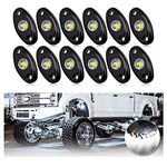 OPP ULITE White Led Rock Lights Kit with 12 Pods Light for Offroad Truck Car ATV SUV Boat Motorcycle Vehicle Under Body Glow Light Lamp Trail Fender Lighting (12pods Rock W CA)