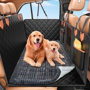 IJVAE Hard Bottom Car Seat Cover for Dog swith Removable Soft Blankets,Scratch-Proof and Anti-Slip Car Dog Hammock for Large Dogs Brown for Crew Cab Trucks F150