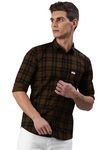 Majestic Man Men Small Checkered Slim Fit Cotton Casual Shirt (X-Large, Chocolate Brown)