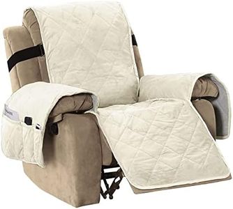 Smarcute Thick Velvet Quilted Recliner Covers for Recliner Chair Covers Reclining Chair Slipcover Recliner Couch Cover with Non Slip Backing and Wider Elastic Strap（Recliner,Ivory)