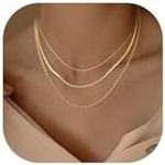 NECOCY Gold Herringbone Necklace for Women Dainty Layered 14K Gold Plated Stacking Chain Non Tarnish Chunky 3mm Snake Square Rope Cable Link Necklaces Sets Stackable Simple Jewelry