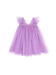 Miipat Tulle Dress for Toddler Girls Butterfly Flutter Sleeves Baby Tutu Dress Layered Princess Party Dress(PurpleButterfly,3-4T)