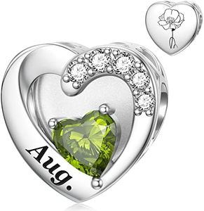 SEVENWELL Peridot Birthstone Charm for Pandora Bracelet with Poppy Birth Flower Engraved Charms for Women, Jewelry Gift for Christmas, Birthday