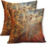 Brown Rust Metal Pillow Covers 18X18 In Gold Rusty Cinnamon Copper Bronze Metallic Pillow Cases Orange Teal Rustic Throw Pillows Set of 2 Autumn Home Decor For Living Room Bedroom Couch Sofa Outdoor