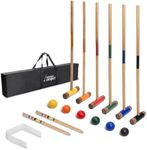 SPORT BEATS Six Player Croquet Set RubberWood 32 Inch Mallets with Carry Case, 6 Balls, 9 Wickets, 2 Stakes for Backyard Outdoor Games
