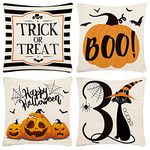 CH HAICHENG Halloween Pillow Covers 18x18 Set of 4 Trick or Treat Pillow Covers Happy Halloween Linen Sofa Bed Throw Cushion Cover Decoration