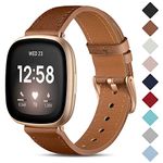 CeMiKa Leather Strap Compatible with Fitbit Sense/Fitbit Versa 3 Strap, Genuine Leather Straps Replacement Wristband Compatible with Fitbit Versa 3/Fitbit Sense Strap for Women Men, Brown