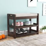 WOODSYART Shoe Rack Sheesham Wood Shoe Rack for Home - Multipurpose Storage Organizer Shoes Stand - Padded Bench for Entryway (Walnut Finish)