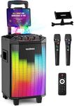 MASINGO New Karaoke Machine for Adults and Kids with 2 Bluetooth Wireless Microphones. Portable Singing PA Speaker System with Party Lights, Lyrics Display Holder, and TV Cable. Festoso X9