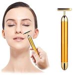 Bella Faccia 24K Gold Energy Beauty Bar Electric Vibration Facial Massage Roller Waterproof Face Skin Care T-Shaped Anti Wrinkle Massager for Forehead Cheek Neck Clavicle Arm Leg (Pack OF 1)