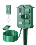 DEWENWILS Outdoor Power Stake Timer Waterproof, 100FT Wireless Remote Control, 6 Grounded Outlets, 6FT Extension Cord, Photocell Dusk to Dawn for Outdoor Lights, Sprinklers, Garden, UL Listed