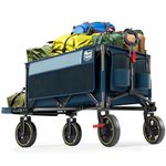 Timber Ridge 49" Extra Long Collapsible Folding Wagon with Tailgate and Brakes, 300lbs Heavy Duty Foldable Wagon with Adjustable Handle, 250L Capacity Portable Cart for Outdoor Camping Sports, Blue