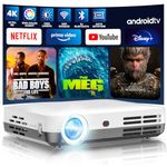 Boss Projector 4K 3840 X 2160 Resolution, 7000 Lumens, 3D Smart Android Mini Projector with 300 Inch Projector Screen, 60000 Hours Life, Compatible with TV Stick, Video Games, HDMI, USB, Smartphone