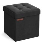 SONGMICS Storage Ottoman, Foldable Small Ottoman Foot Rest, 38 cm Foot Stool, Cube Ottoman with Storage, Load up to 300 kg, for Living Room, Bedroom, Dorm, Ink Black LSF027B51