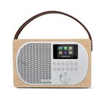 LEMEGA M2P Internet Radio,DAB/DAB+/FM Radio with Bluetooth,Dual Alarms Clock,Mains and Battery Powered Portable DAB Radios Rechargeable Digital Radio,Colour Display,App Contro(White Oak)