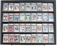 Graded Trading Sport Cards Collectible Display Case Wall Cabinet w/98% UV Door, Shelves fit 5.5" Graded Baseball Hockey Card Holders, Lockable, Black