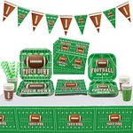 Football Theme Party Supplies - Includes Football Banner, Plates, Napkins, Cups, Tablecloth, and Paper Straws for Boys Sports Theme Birthday Decorations, Serves 20 Guests