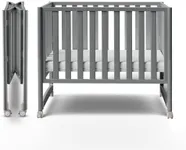 MAMAZING EvoNook 7-in-1 Convertible Mini Crib - Easy Assembly, Portable Folding Baby Mini Crib with Wheels, 100% New Zealand Pinewood, 4 Adjustable Mattress Heights (Crib, Pebble Grey)