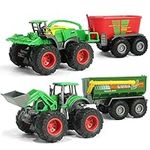 KARMOUNT Monster Farm Tractor, Friction Powered Monster Trucks, Die-cast Metal Body Front Loader with Trailer &Fodder Mixer, Ideal Farm Toys for 3 Year Old Boys(4pc Set1)