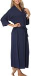 Womens Soft Long Kimono Robes Lightweight Full Length Knit Bathrobe With Pockets Ladies Casual Dressing Gown, Navy, Medium