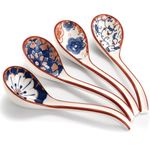 BOEEA Ceramic Asian Soup Spoons Set of 4, Japanese Ramen Spoons, Long Handle Chinese Soup Spoons for Dumpling, Rice Noodles Wonton