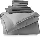 Bare Home Bed-in-A-Bag 7 Piece Comforter & Sheet Set - Queen - Goose Down Alternative - Ultra-Soft 1800 Premium - Bedding Set (Queen, Light Grey/Grey)