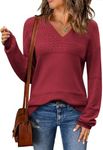 Zeagoo Womens Fall Long Sleeve Tops Casual V Neck Loose Fit Knit Lightweight Sweater Pullover Top Wine Red XL