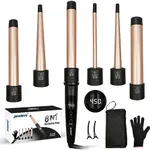 6 in 1 Hair Wand Curling Iron - Janelove 180-450℉ Long-Lasting Ceramic Hair Curlers, 0.35 to 1.25 inch Curling Wand Set for All Women Hair, 110-220V Hair Waver with LCD- Gold